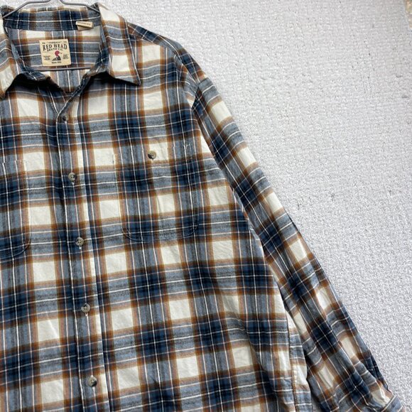 Red Head Brand Co Flannel Shirt Mens XL Plaid Blue / White Long Sleeve Button - Picture 5 of 14